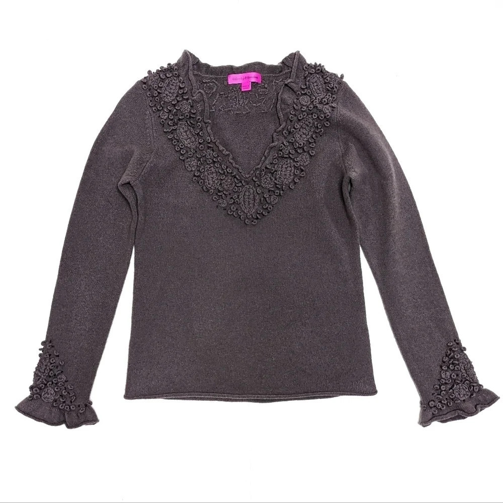 EBENE by P. Assuline Wool Knit Sweater with Beading and Embroidery Size 2